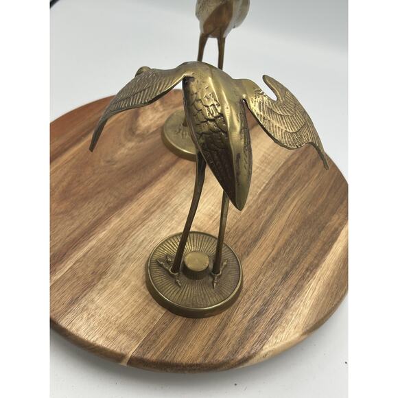 Solid Brass Crane Heron Egret Bird Figurines Pair Sculptures Textured Set of 2 - Picture 4 of 11